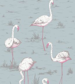 Flamingos Fabric by Cole & Son White & Fuchsia on Seafoam