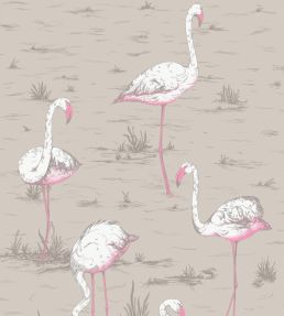 Flamingos Fabric by Cole & Son White & Fuchsia on Taupe