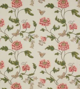 Oriental Poppy Linen Fabric by Colefax and Fowler Pink/Green