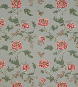 Oriental Poppy Linen Fabric by Colefax and Fowler Old Blue