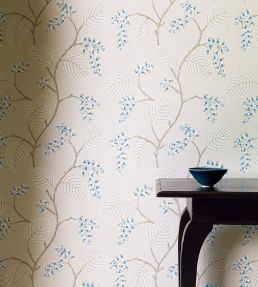 Atwood Wallpaper by Colefax and Fowler Blue/Beige