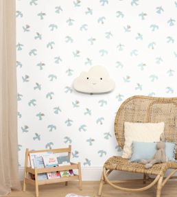Colombe Wallpaper by Caselio Blanc bleu ciel