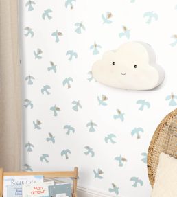 Colombe Wallpaper by Caselio Blanc bleu ciel