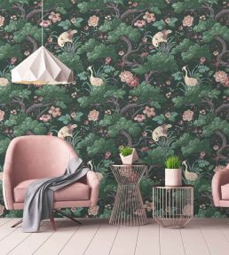 Crane Bird Wallpaper by Woodchip & Magnolia Forest Green