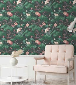 Crane Bird Wallpaper by Woodchip & Magnolia Forest Green