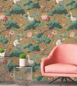 Crane Bird Wallpaper by Woodchip & Magnolia Mustard