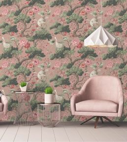 Crane Bird Wallpaper by Woodchip & Magnolia Vintage Pink