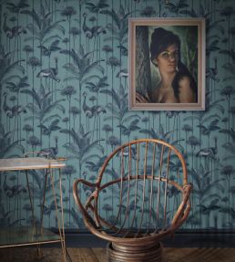 Crane Fonda Wallpaper by Divine Savages Palm Blue