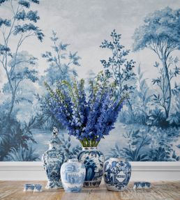 Cumbria Mural by Anna French Blue and White on Pearl