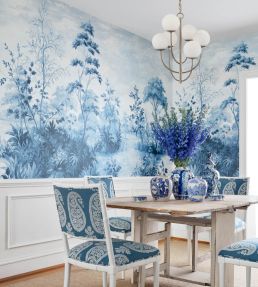Cumbria Mural by Anna French Blue and White on Pearl