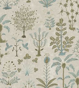 Cynthia Fabric by Josephine Munsey Stone / Light Blue and Olive