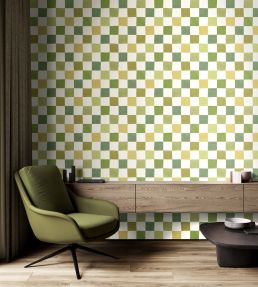 Disco Check Wallpaper by Ohpopsi Olive Mix