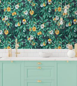 Disco Lemons Wallpaper by Brand McKenzie Dark Teal