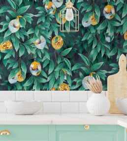 Disco Lemons Wallpaper by Brand McKenzie Dark Teal