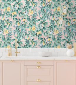 Disco Lemons Wallpaper by Brand McKenzie Dusty Teal
