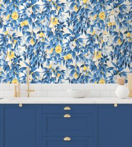 Disco Lemons Wallpaper by Brand McKenzie Mediterranean Blue