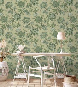 Doris Jacobean Wallpaper by Woodchip & Magnolia Green on Green