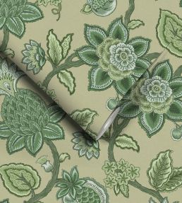 Doris Jacobean Wallpaper by Woodchip & Magnolia Green on Green