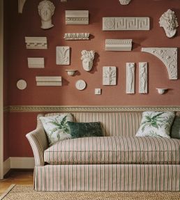 Dorney Stripe Fabric by Colefax and Fowler Red/Forest