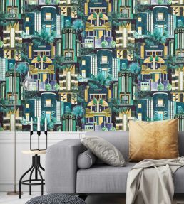 Downtown Deco Wallpaper by Brand McKenzie Indigo