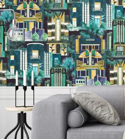 Downtown Deco Wallpaper by Brand McKenzie Indigo