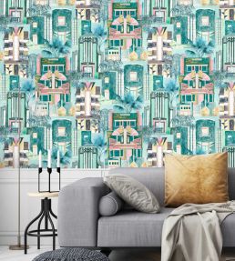 Downtown Deco Wallpaper by Brand McKenzie Miami Mint