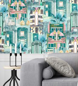 Downtown Deco Wallpaper by Brand McKenzie Miami Mint