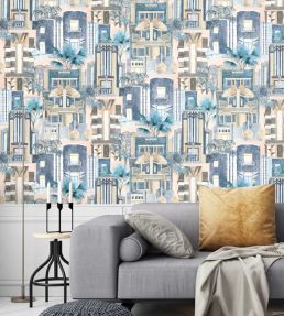 Downtown Deco Wallpaper by Brand McKenzie Pastel Blue