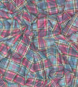 Draped Tartan Mural by Cole & Son Cyan & Magenta