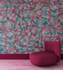Draped Tartan Mural by Cole & Son Cyan & Magenta