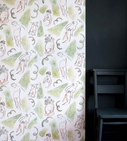 Dressing and Undressing Wallpaper by CommonRoom Perky Pink, Grass Stain