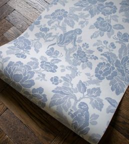 Drunken Monkey Wallpaper by Divine Savages China Blue
