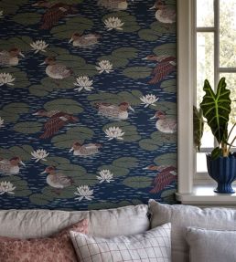 Duck Pond Wallpaper by Langelid Von Bromssen Deep Blue