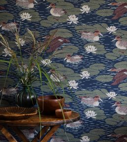 Duck Pond Wallpaper by Langelid Von Bromssen Deep Blue