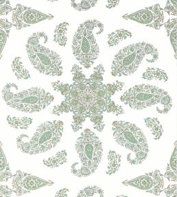 East India Wallpaper by Thibaut Green and White