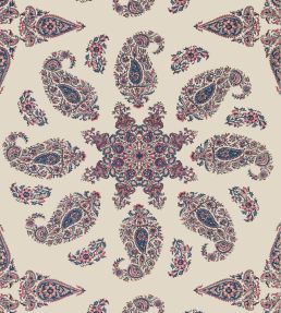 East India Wallpaper by Thibaut Raspberry and Blue on Natural