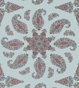 East India Wallpaper by Thibaut Raspberry and Teal