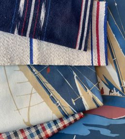 Eastwind Stripe Fabric by Mulberry Home Indigo/Red