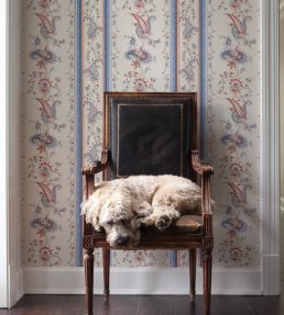 Elena Paisley Stripe Wallpaper by Schumacher Blue