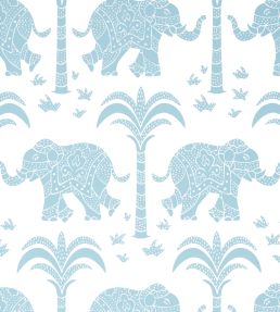 Elephant Wallpaper by Thibaut French Blue