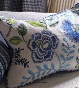 Embroidered Osier Damasse Cushion 45 x 60cm by Designers Guild Cobalt