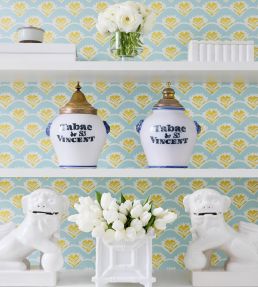 Emily Wallpaper by Thibaut Coral and Blue