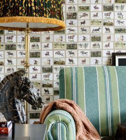 English Equestrian Stamps Wallpaper by MINDTHEGAP Taupe/Green/Brown