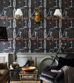Equestrian Equipment Wallpaper by MINDTHEGAP Anthracite/Brown/Red