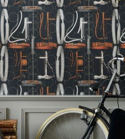 Equestrian Equipment Wallpaper by MINDTHEGAP Anthracite/Brown/Red