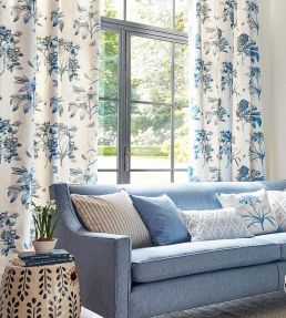 Etchings & Roses Fabric by Sanderson China/Blue