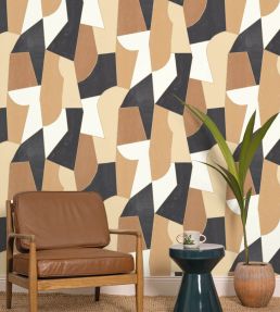 Etoffe Wallpaper by Caselio Beige noir Or