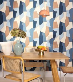 Etoffe Wallpaper by Caselio Bleu Camel Or