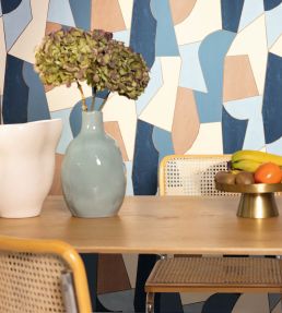 Etoffe Wallpaper by Caselio Bleu Camel Or