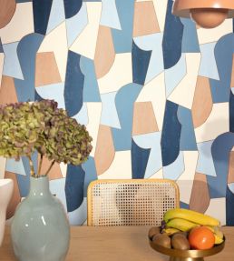 Etoffe Wallpaper by Caselio Bleu Camel Or